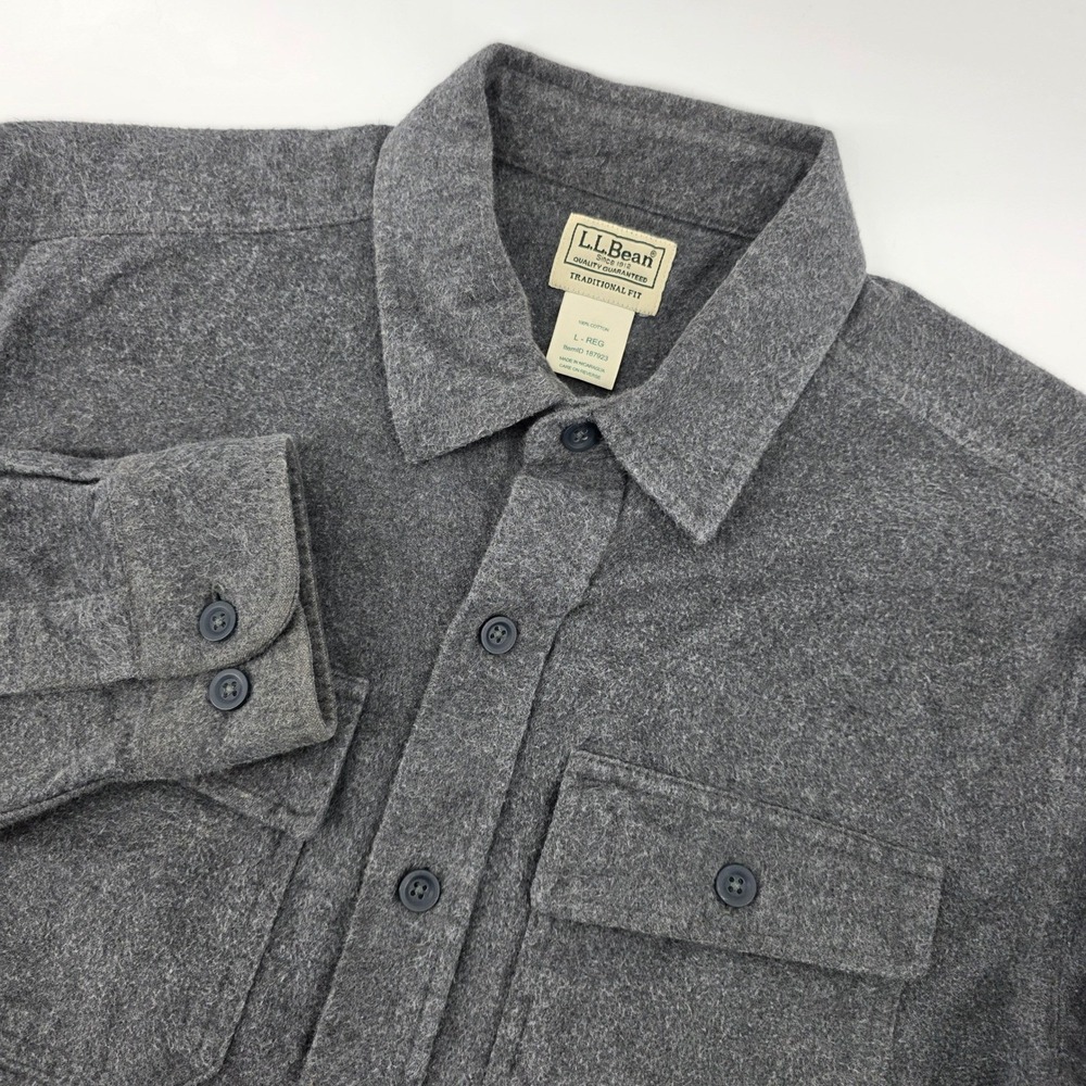LL Bean Mens Flannel Shirt/Shacket Large Gray Traditional Fit Button Down